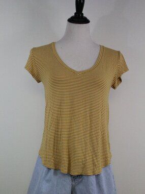 American Eagle Favorite Tee XS Yellow White Stripe V Neck Flowy Soft